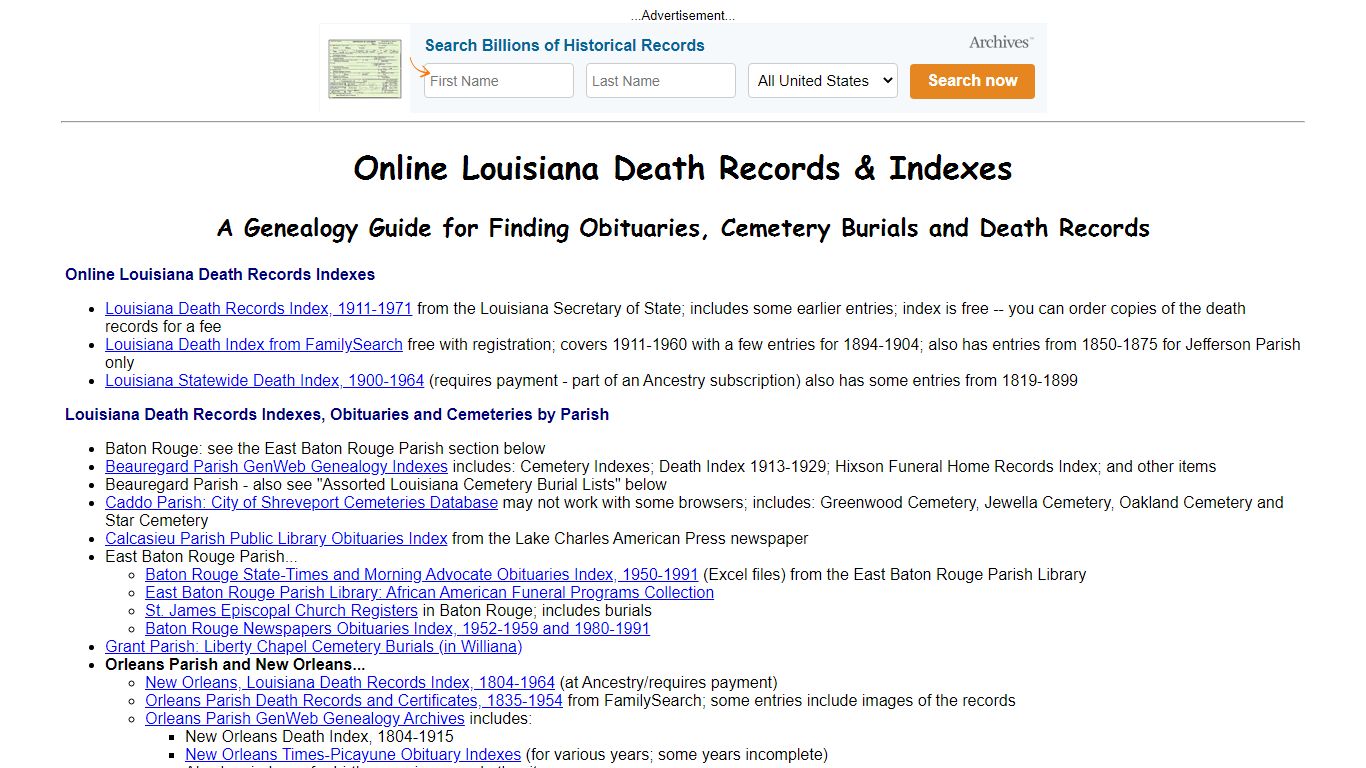Online Louisiana Death Indexes, Records & Obituaries